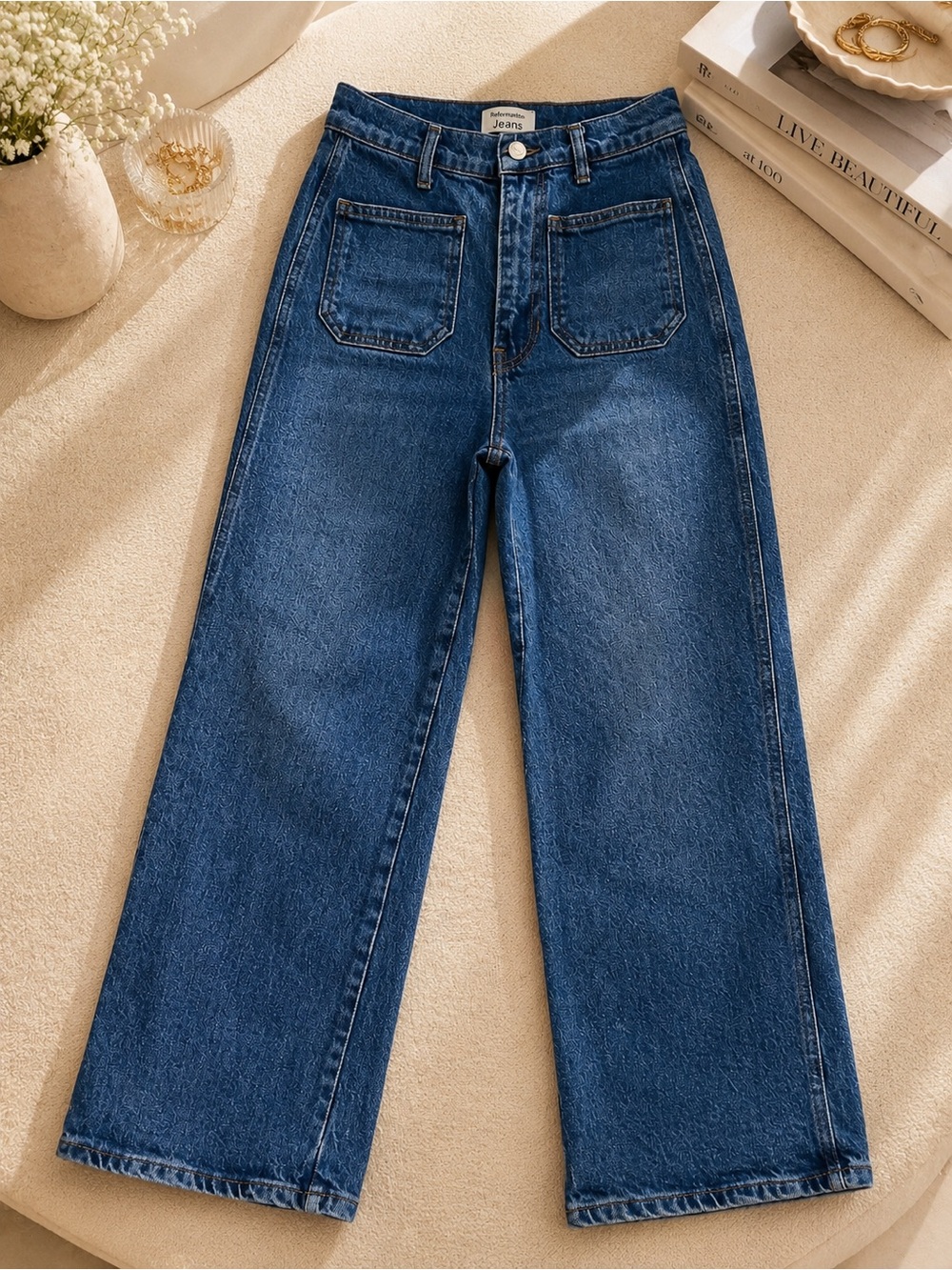 Reformation High Rise Straight Leg Jeans Size 24 Medium Wash
